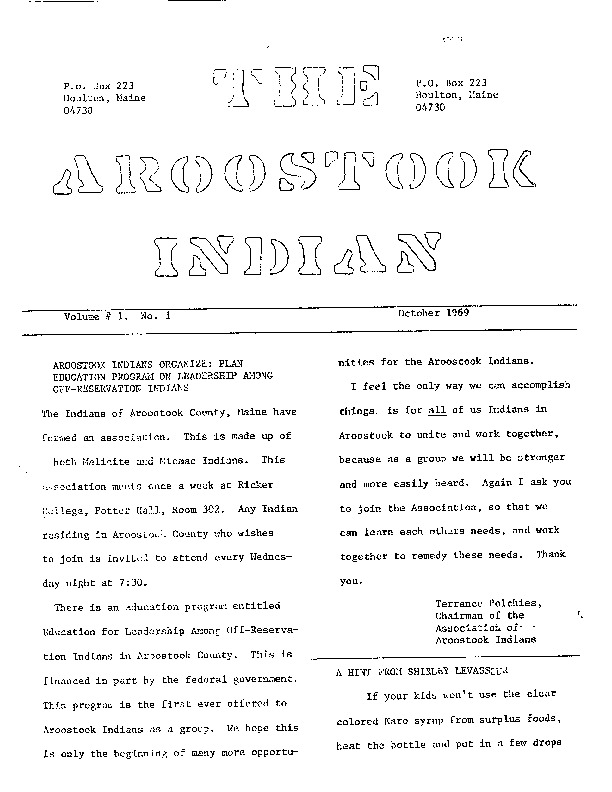 <em>The Aroostook Indian</em> (Oct. 1969)